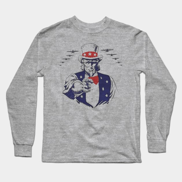 Uncle Sam Aviation Planes WW2 Vintage Propaganda Long Sleeve T-Shirt by Distant War